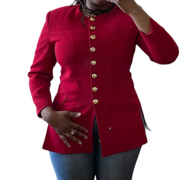 Vintage Christian Dior Red Wool Blazer with Gold Buttons | Christian Dior - Picture 1 of 11